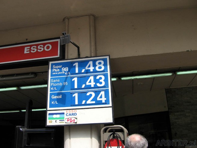 Ceny paliw we Francji. Benzyna 1,48€ - około 5,7PLN. Olej napędowy nieco tańszy