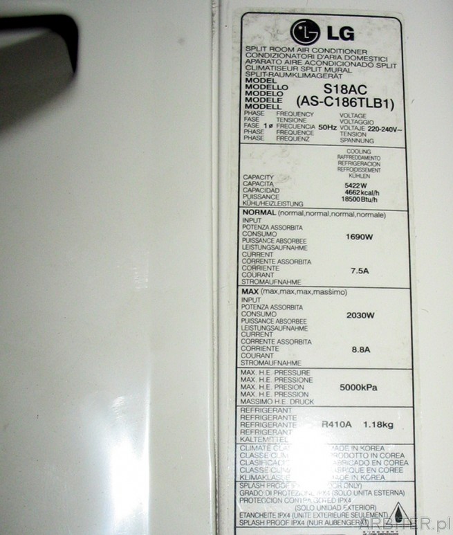 LG S18AC - taki split na czynnik R410A to koszt : 5 469 PLN 