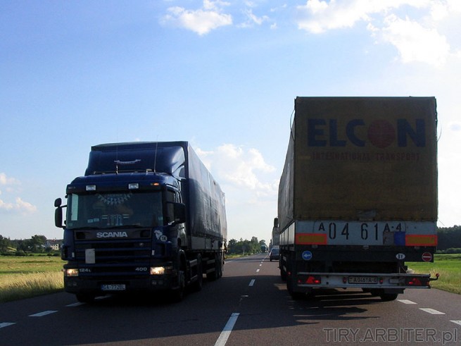 Mijanka TIR na trasie. ELCON International Transport i Scania 124L 400