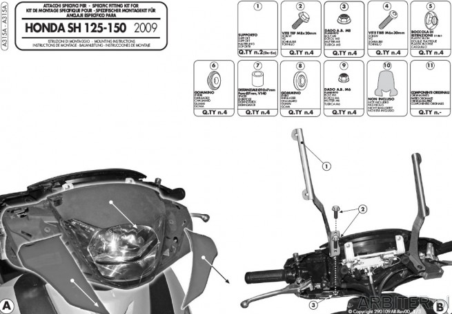 Uchwyt Givi a315a do szyby skutera Honda Sh 125i instrukcja montażu